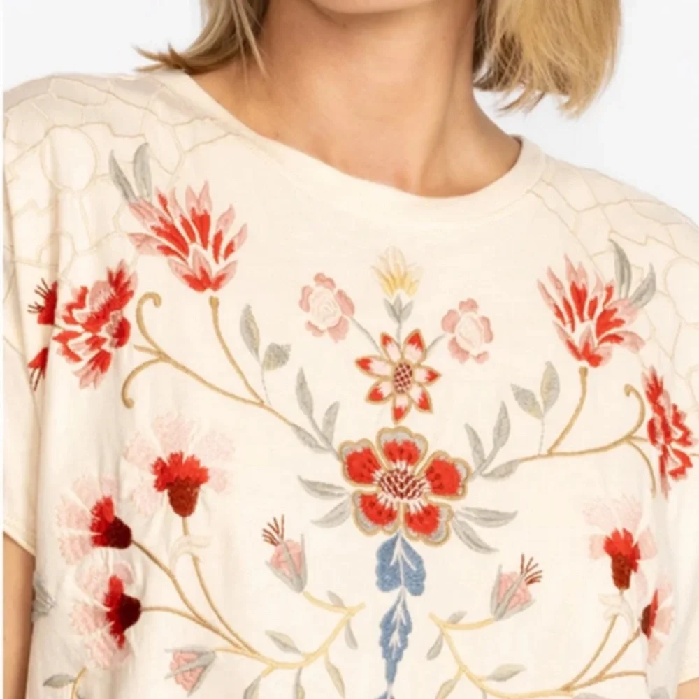 Johnny Was Clara Embroidered Floral Swing Tee